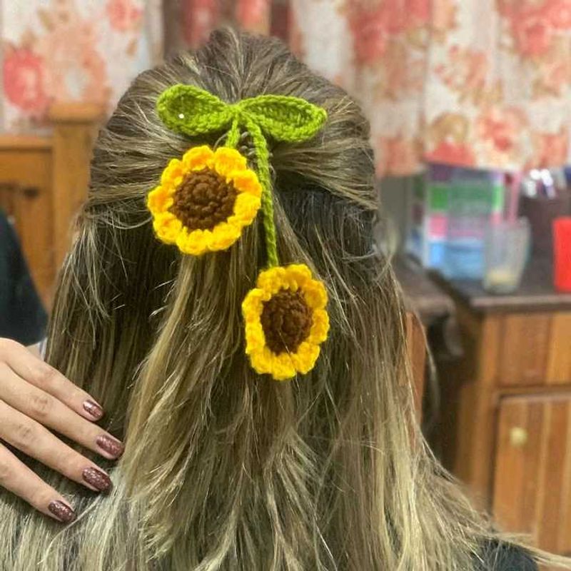 Handmade Crochet Sunflower Hair Clip