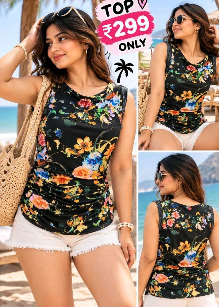 Women's Black Floral Print Sleeveless Top 34"-38"