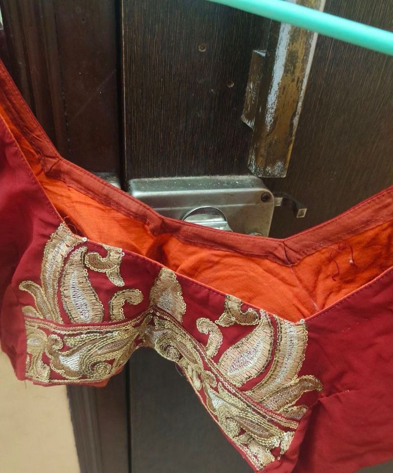 Rust &amp; Gold Embellished Saree Blouse