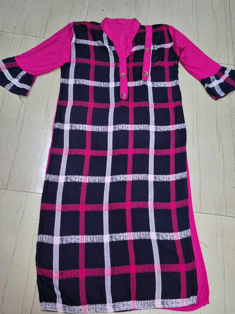 NEW Pink &amp; Navy Plaid Kurta