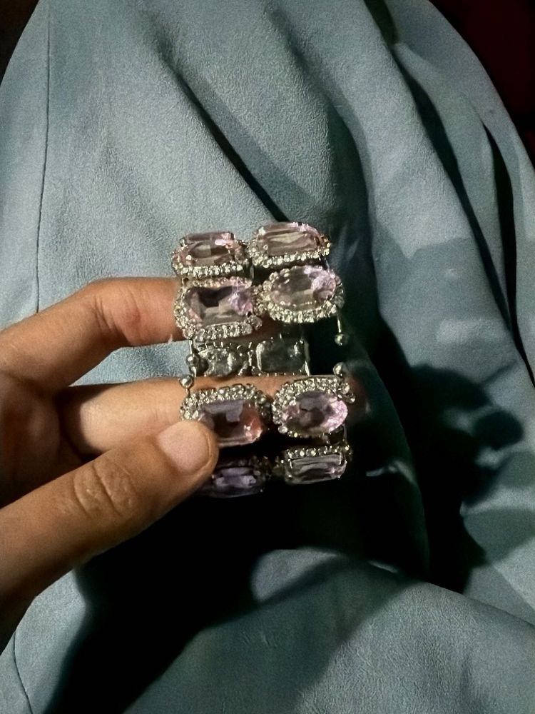 Pink Crystal &amp; AD Stone Designer Cuff Kada Bracele