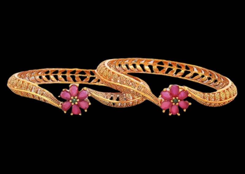 Gold-plated Bangles with Floral Design
