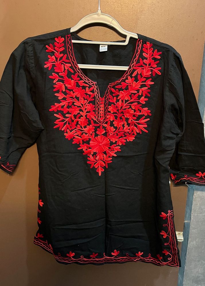 Black Kurta with Red Embroidery