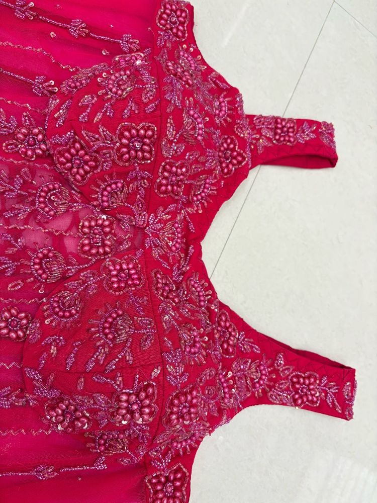 ready to wear saree corset Embellished Hot Pink