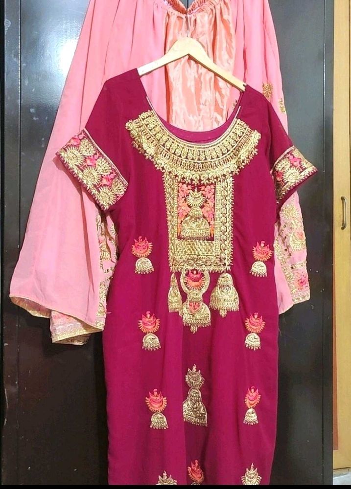 Rose Rani Plazo Suit &amp; Dupatta For 46 Bust