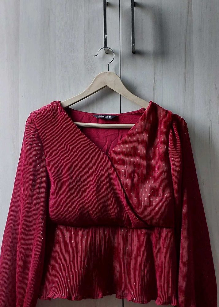 Elegant Red V-Neck Wrap Top