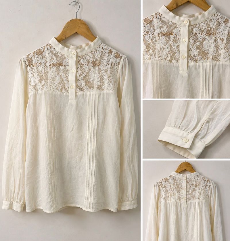 Sheer Lace Detail Vintage Blouse