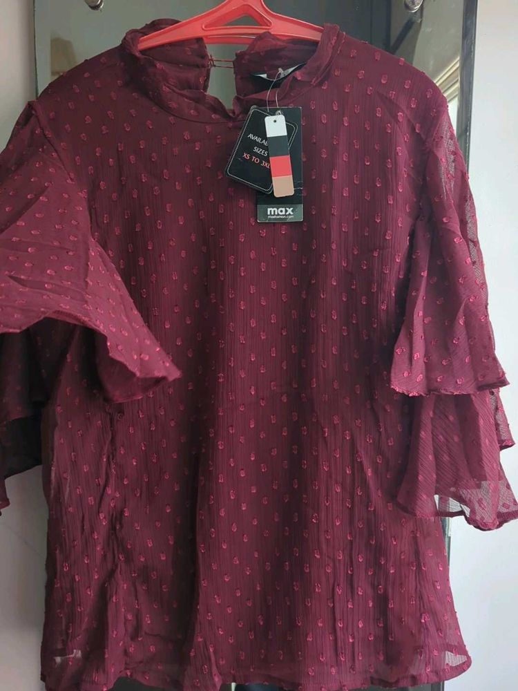 Maroon Ruffled Sleeve Top