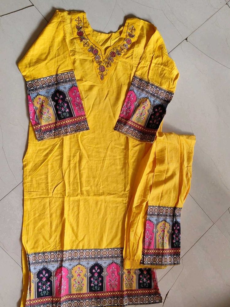 Yellow Printed Kurta Set