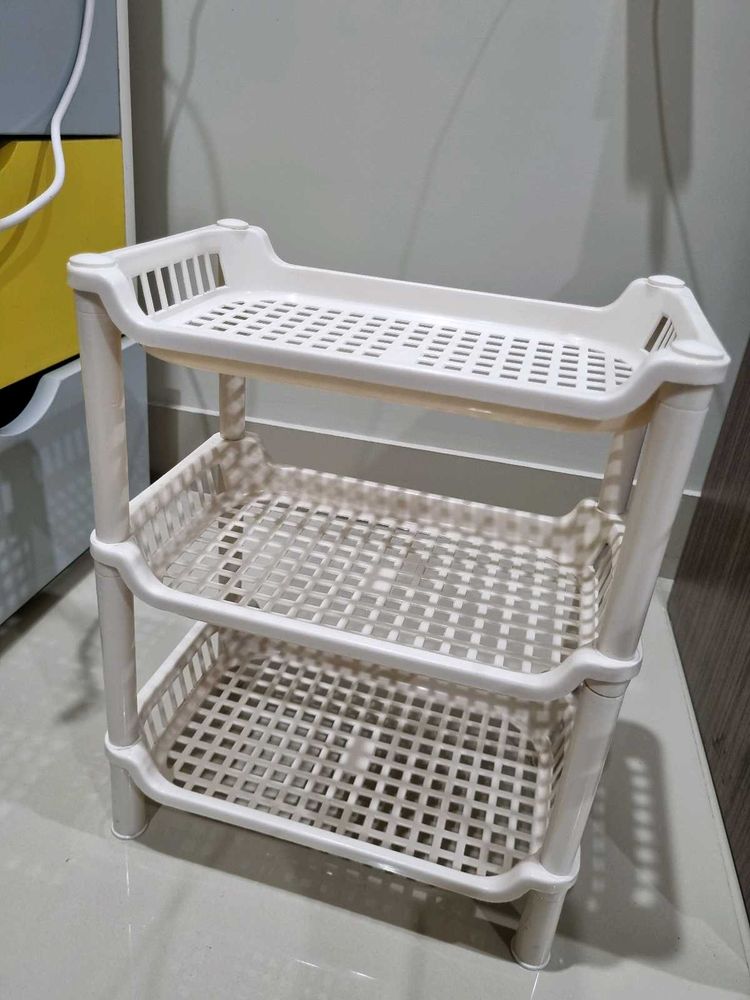 3-Tier White Plastic Storage Shelf