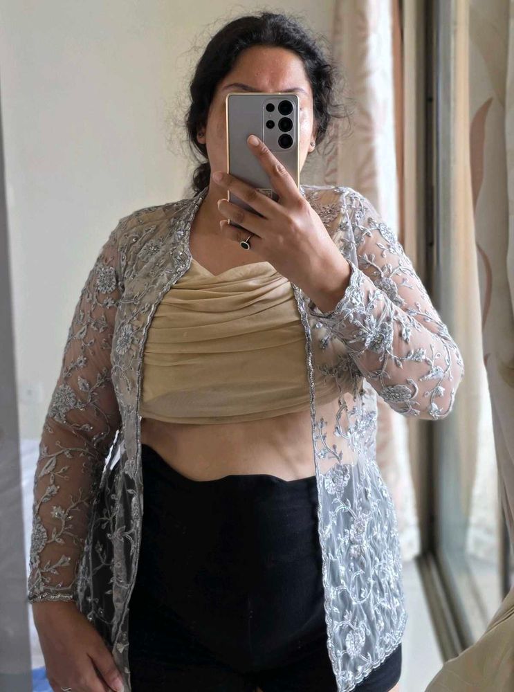 Embellished Net Jacket/Cape
