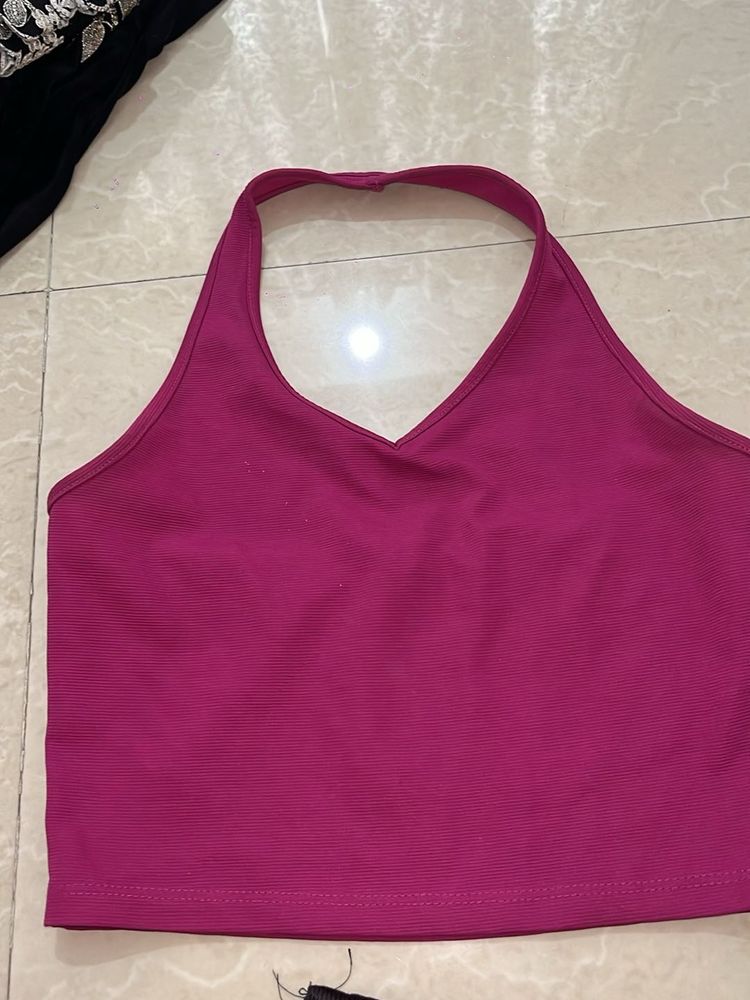 Stylish Pink Halter Neck Crop Top