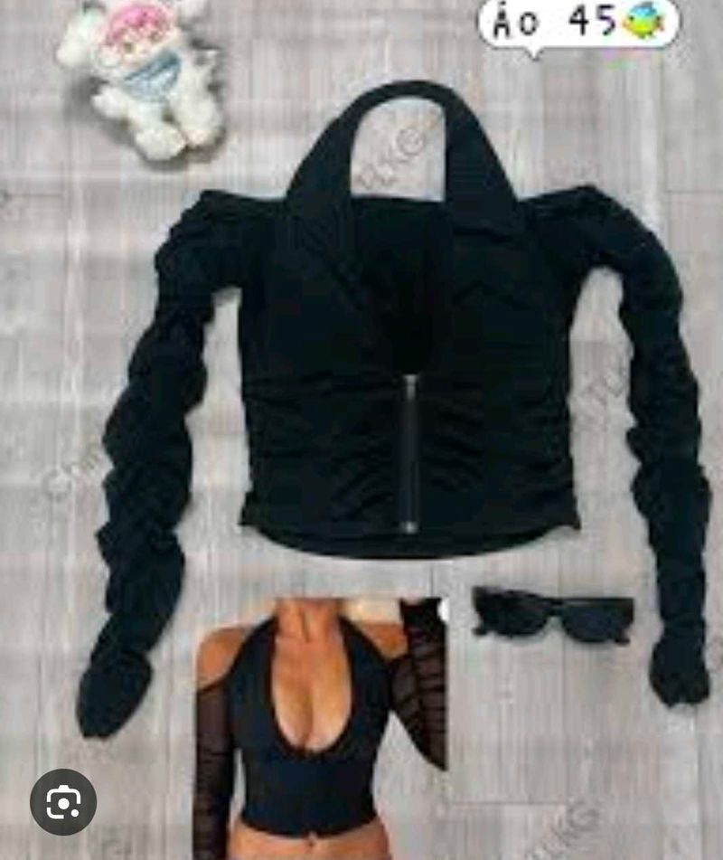 Chic Black Ruched Halter Top