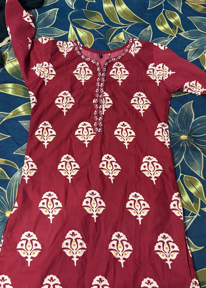 Maroon Printed Kurta
