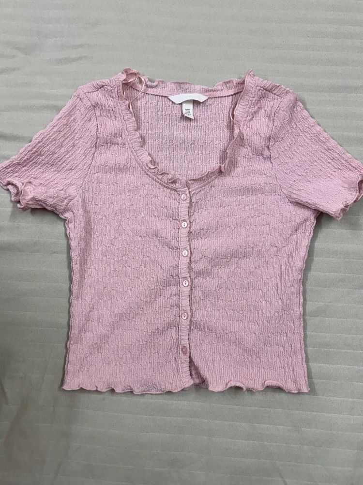 Cute Pink Button-Up Cropped Top