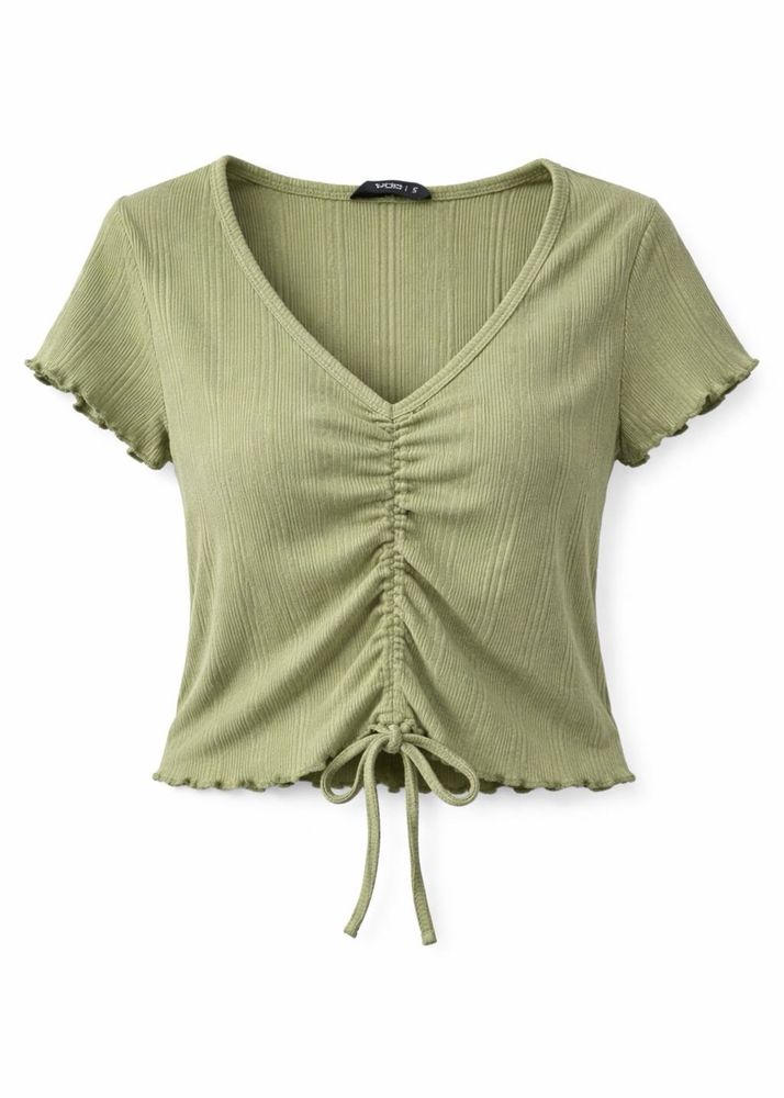 Green Ruched V-Neck Tee