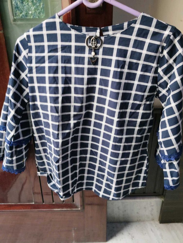 Stylish Blue &amp; White Checked Top
