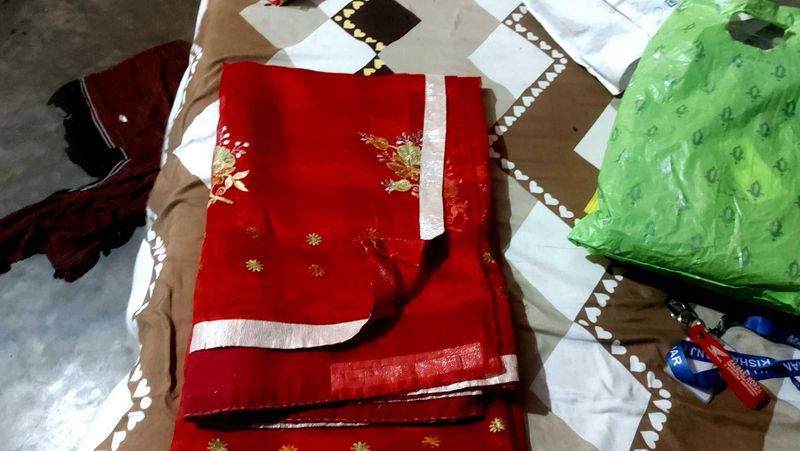 Beautiful Red Embroidered Saree