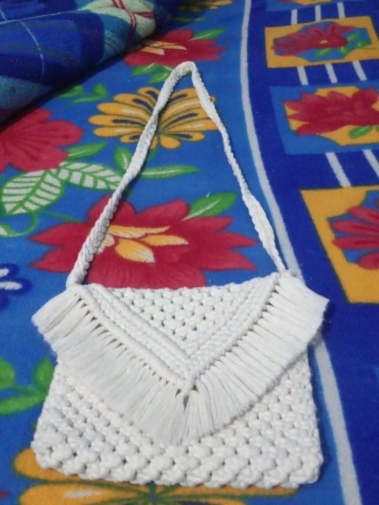 Macrame White Sling Bag
