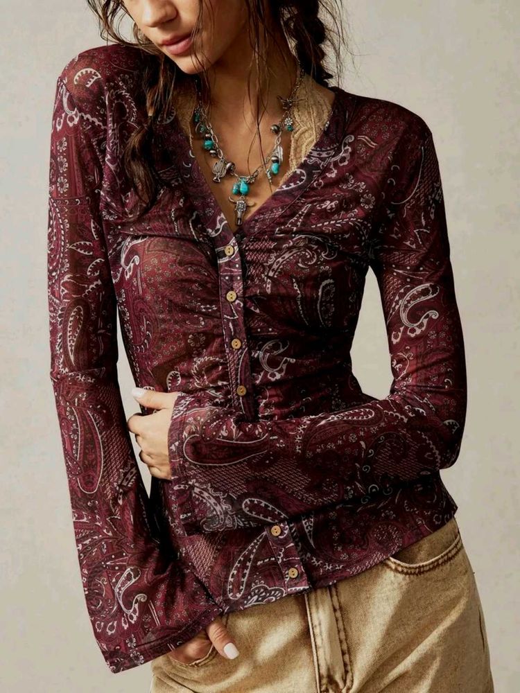 Faerie boho paisley print fitted top