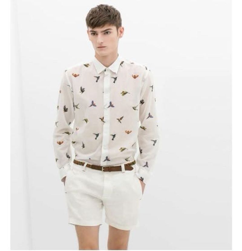 White Shirt With Bird Print