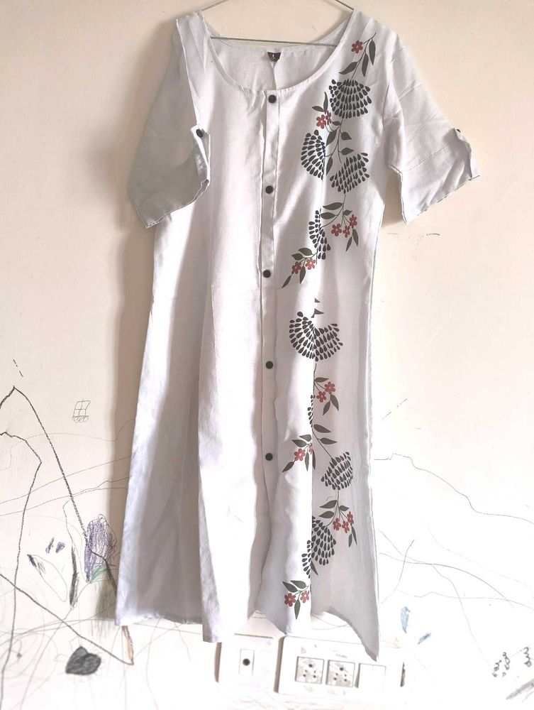 White Cotton Kurta with Floral Print