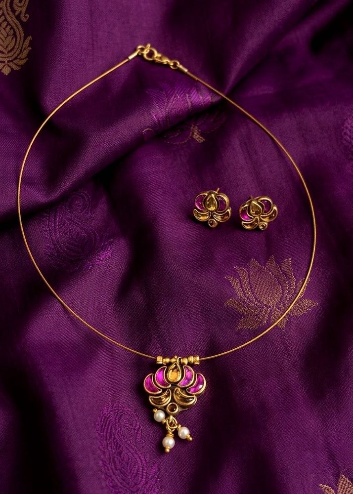 Handmade Elegant Lotus Necklace &amp; Earring Set