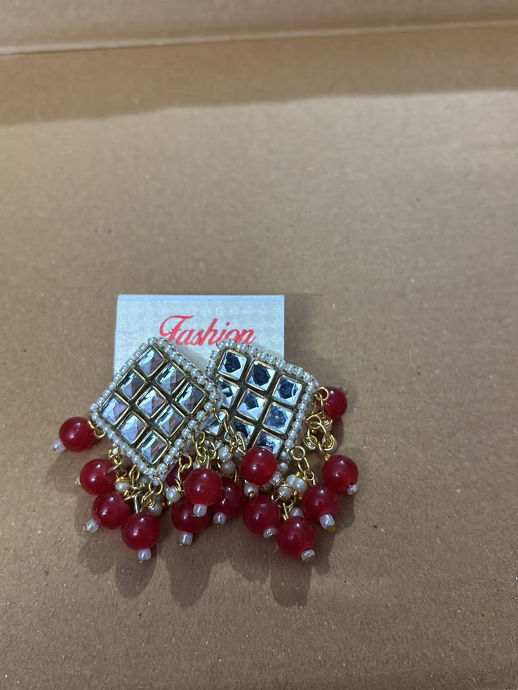 Red Beaded Dangle Earrings combo
