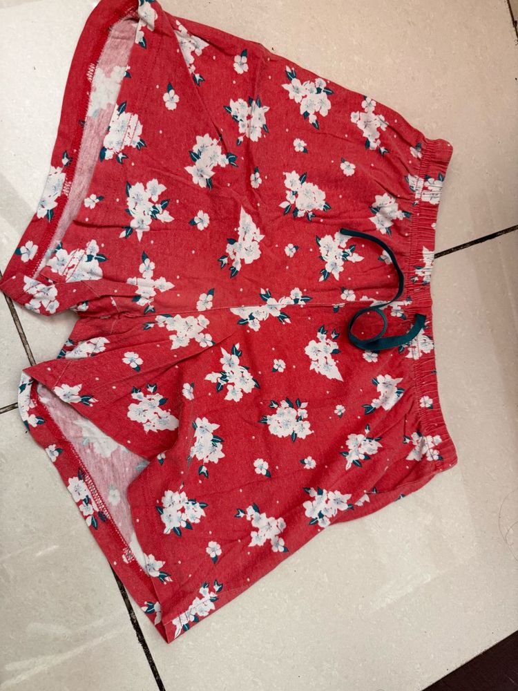 Red Floral Pajama Shorts