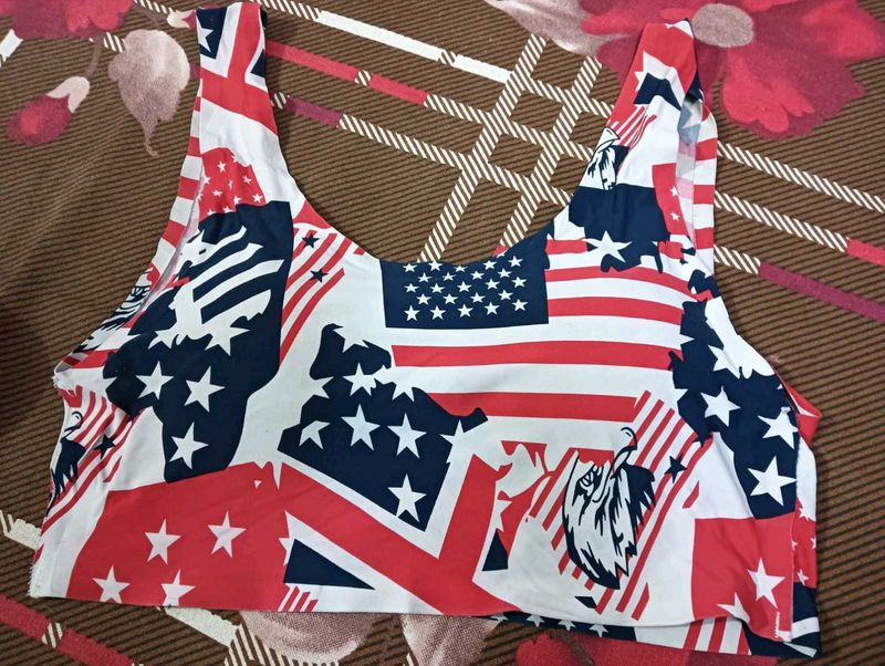 American Flag Print Sports Bra