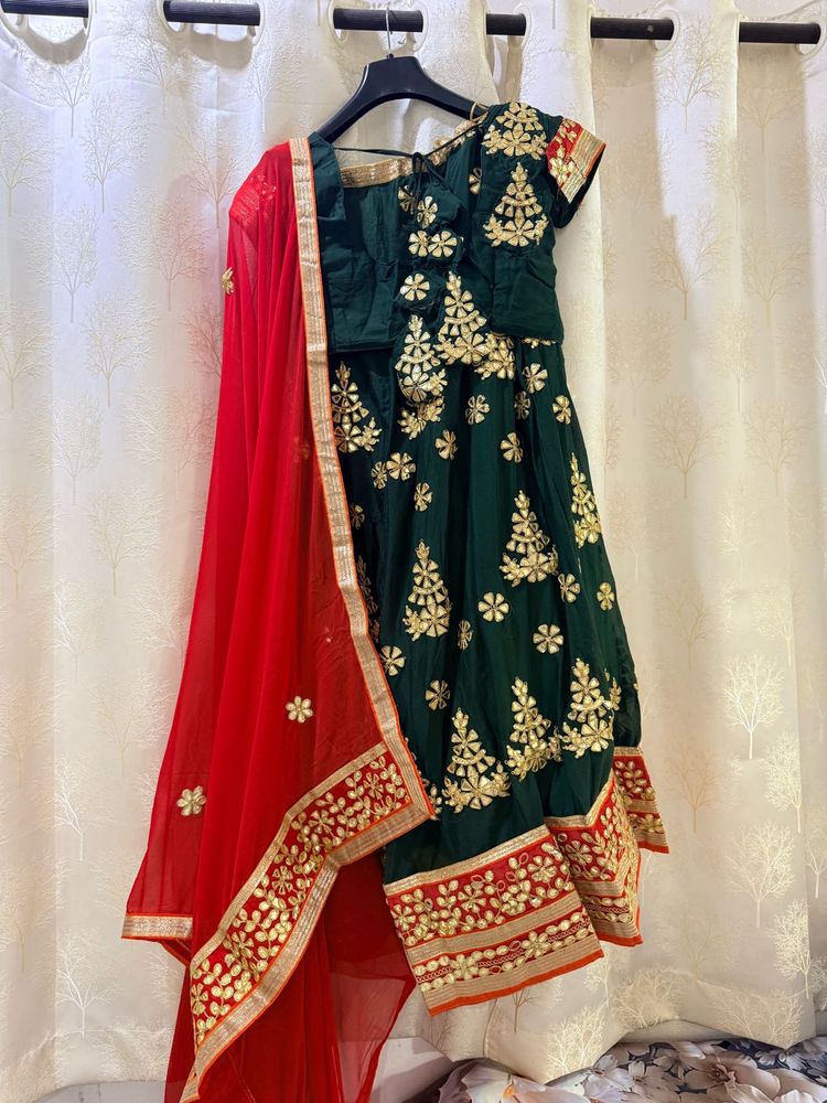 Green &amp; Red Embroidered Heavy Lehenga Choli Set