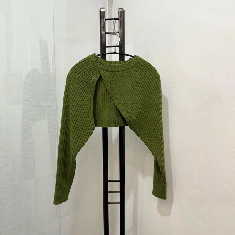 Green Cropped Knit Sweater