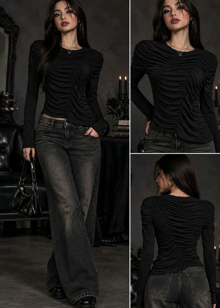 35279. Chic Ruched Long Sleeve Top