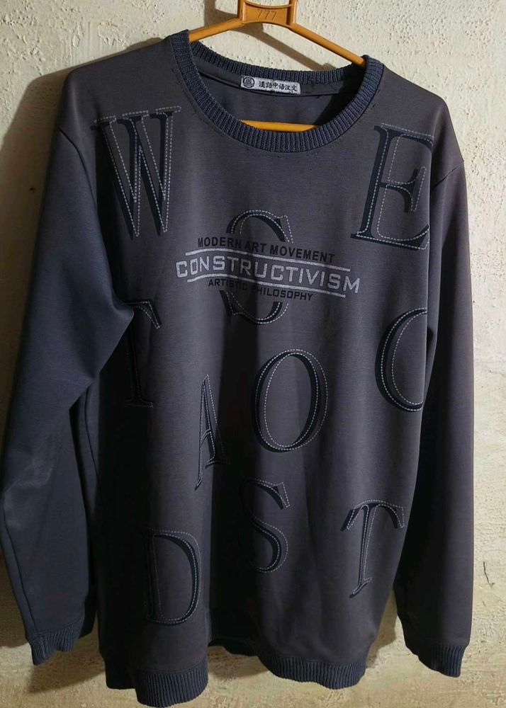 Stylish Dark Grey Graphic Print Full Sleeve Sweats