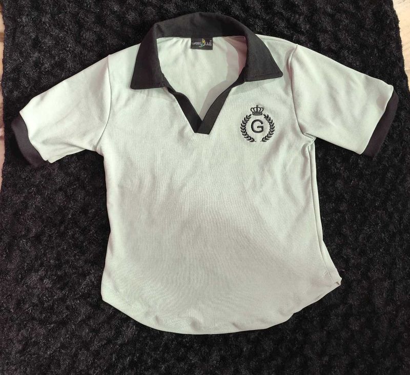 Light Blue Collared V-Neck T-Shirt for girls