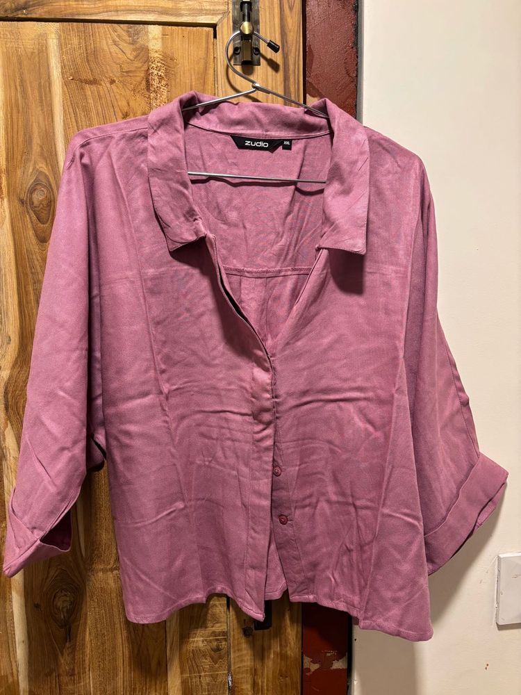 Stylish Pink Satin Button-Up Shirt