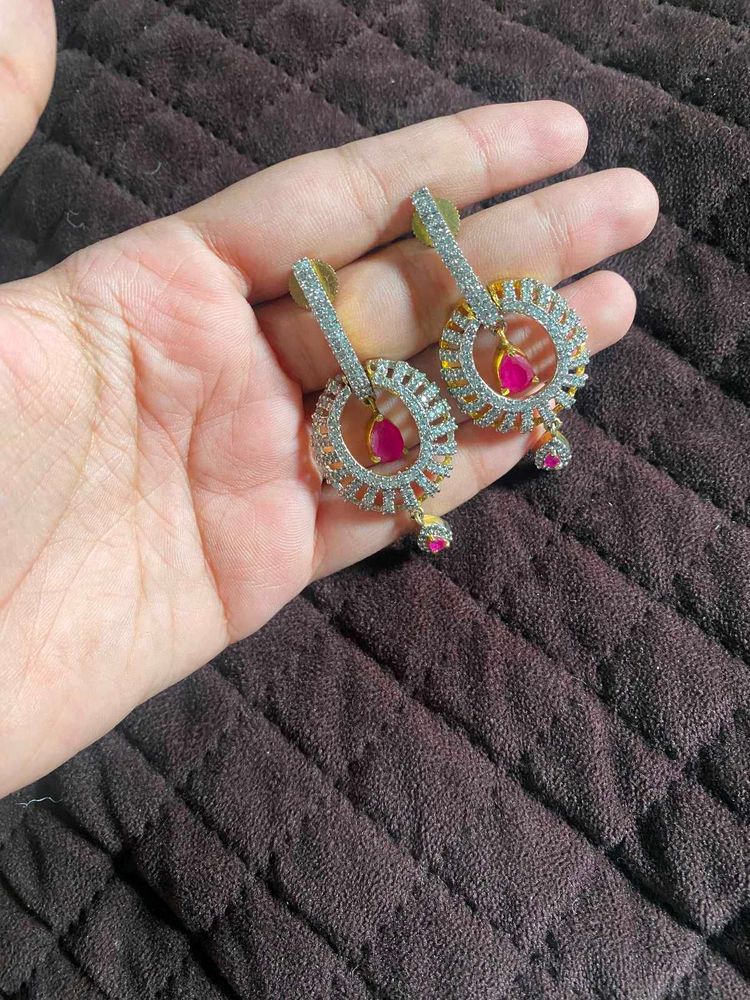 Elegant CZ &amp; Ruby Earrings