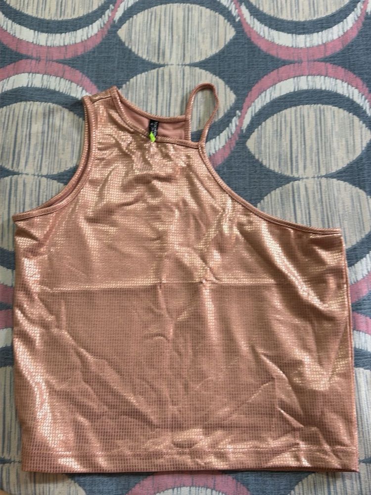 Metallic Rose Gold One Shoulder Top