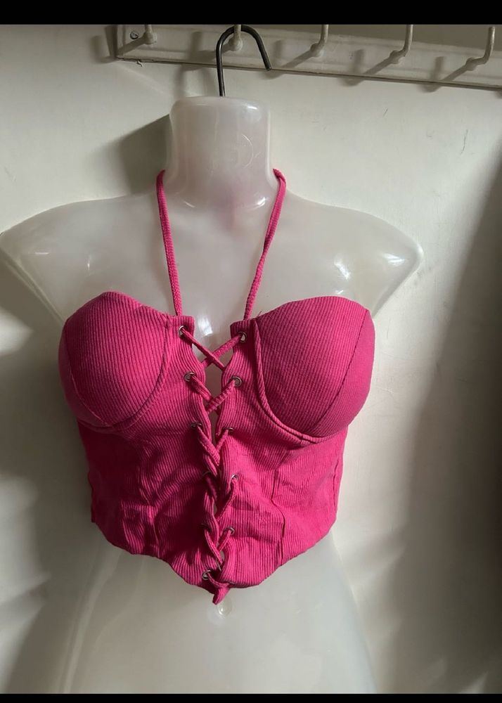 Hot Pink Lace-Up Corset Top