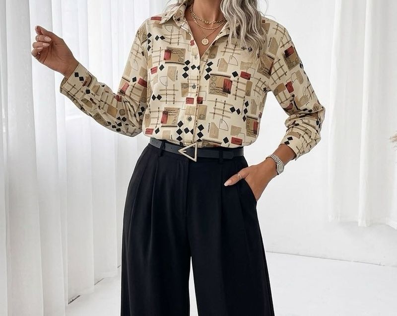 Stylish Geometric Print Button-Up Shirt