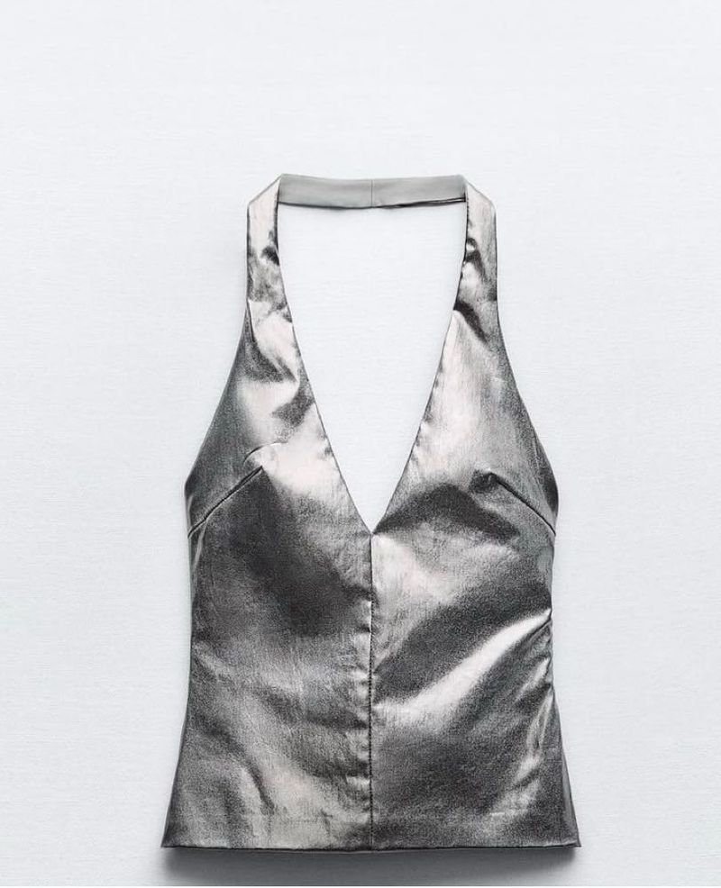 Zara Metallic Halter Neck Top