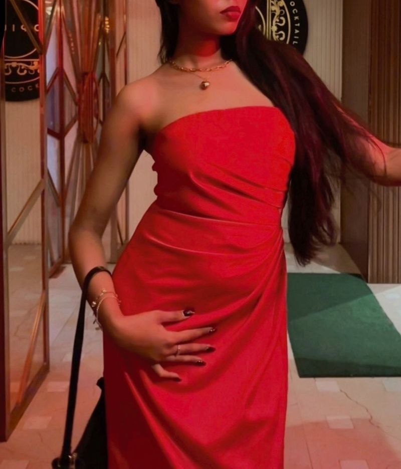 Stunning Red Strapless Ruched Dress