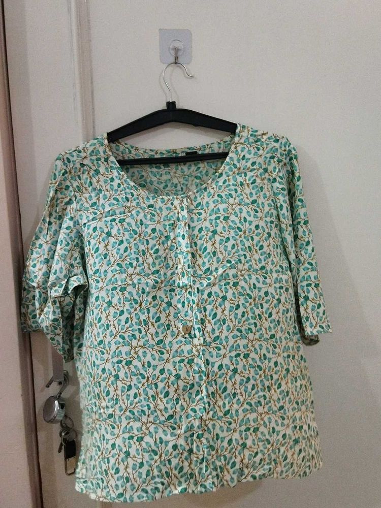 Chic Leaf Print Tunic Top