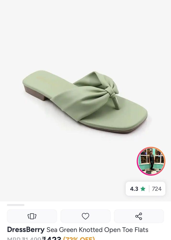 Sea Green Knotted Open Toe Flats