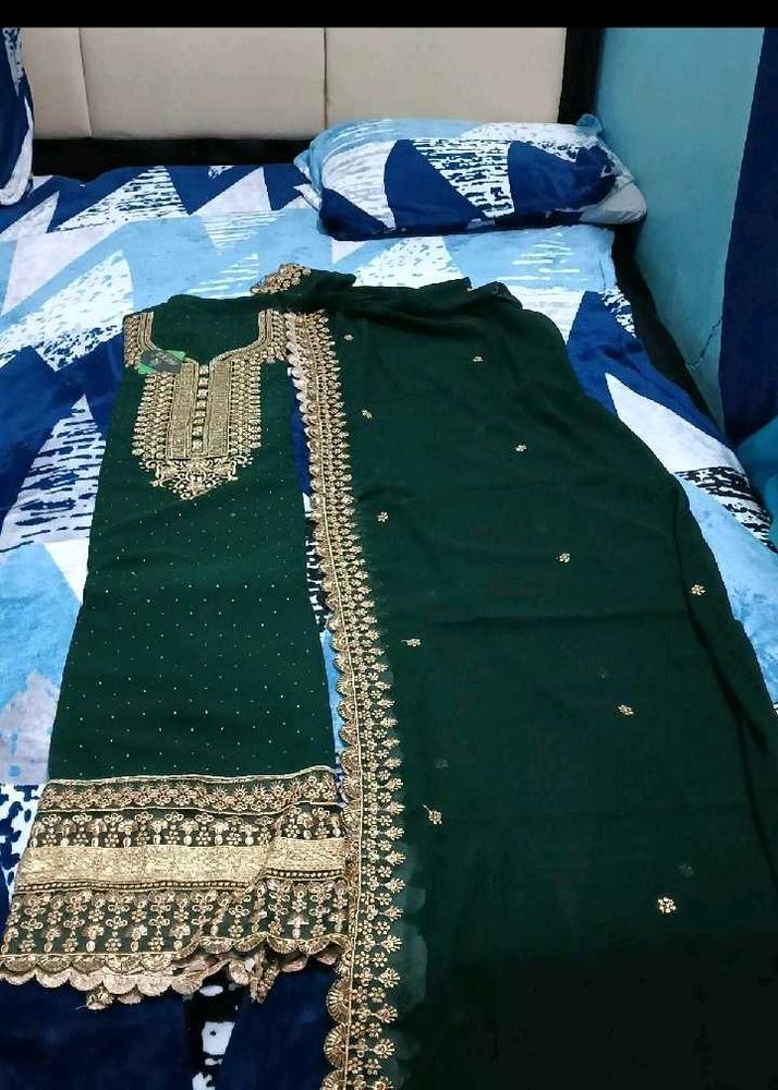 Emerald Green Embroidered dress material