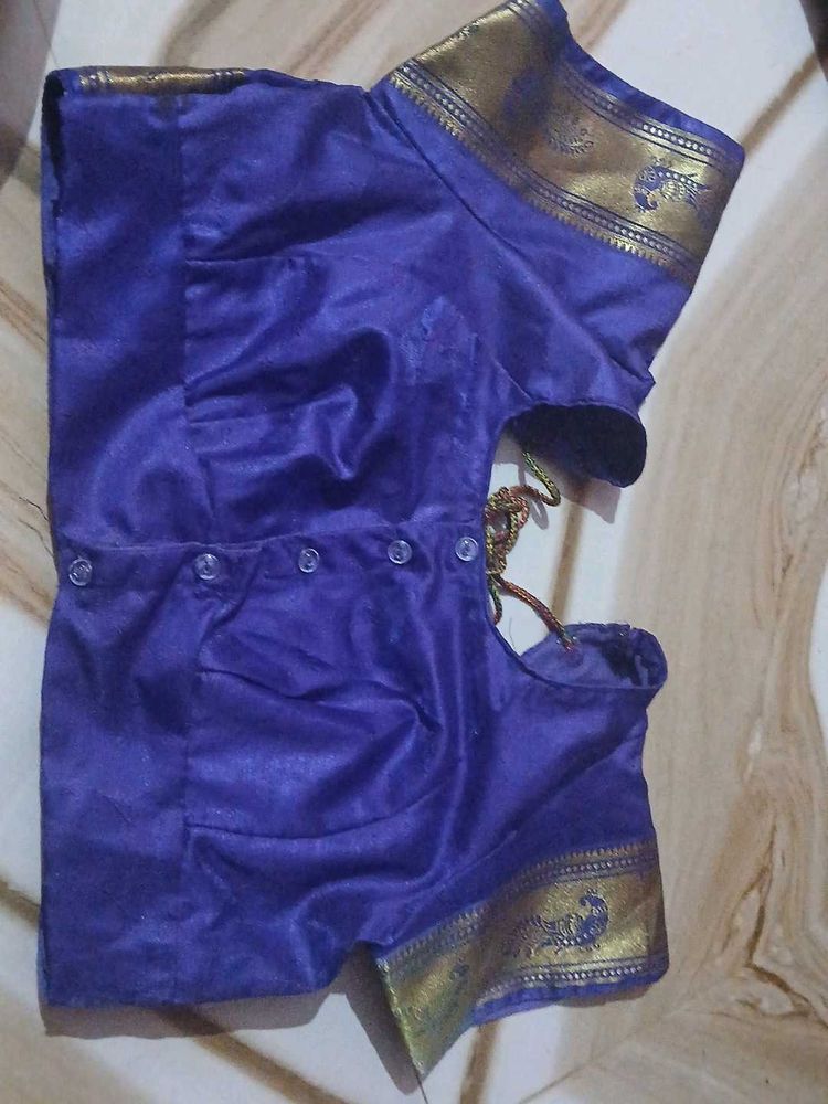 Royal Blue Silk Blouse with Gold Border