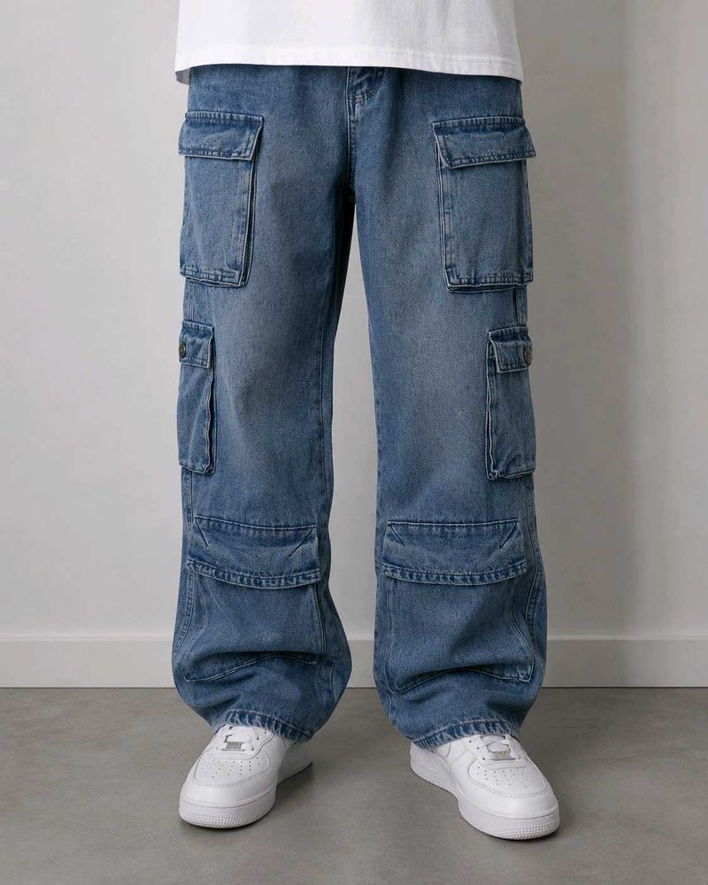 Baggy Blue Denim Cargo Pants