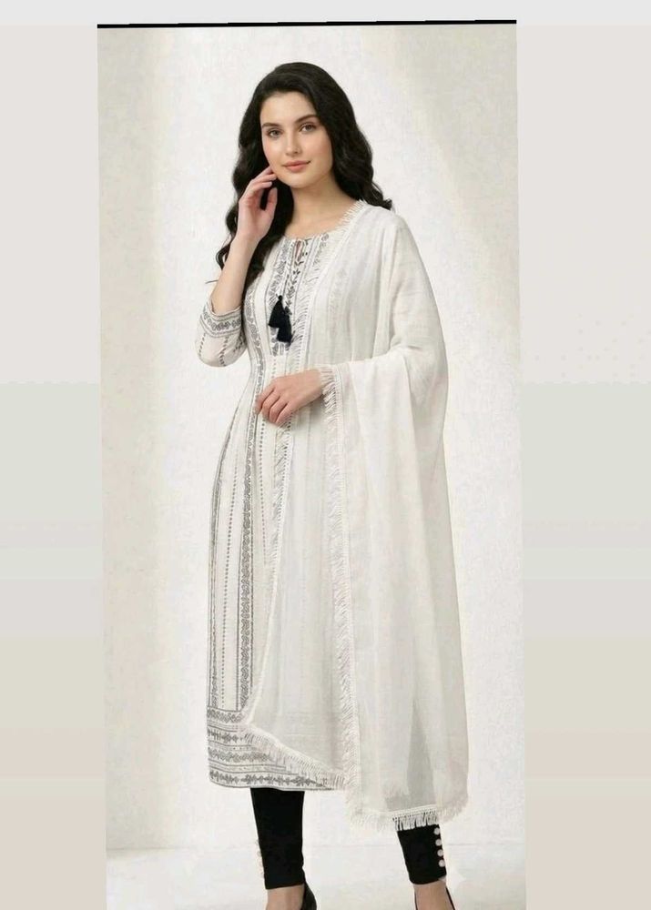 Elegant White Kurti Set with Dupatta | Ethnic Wear