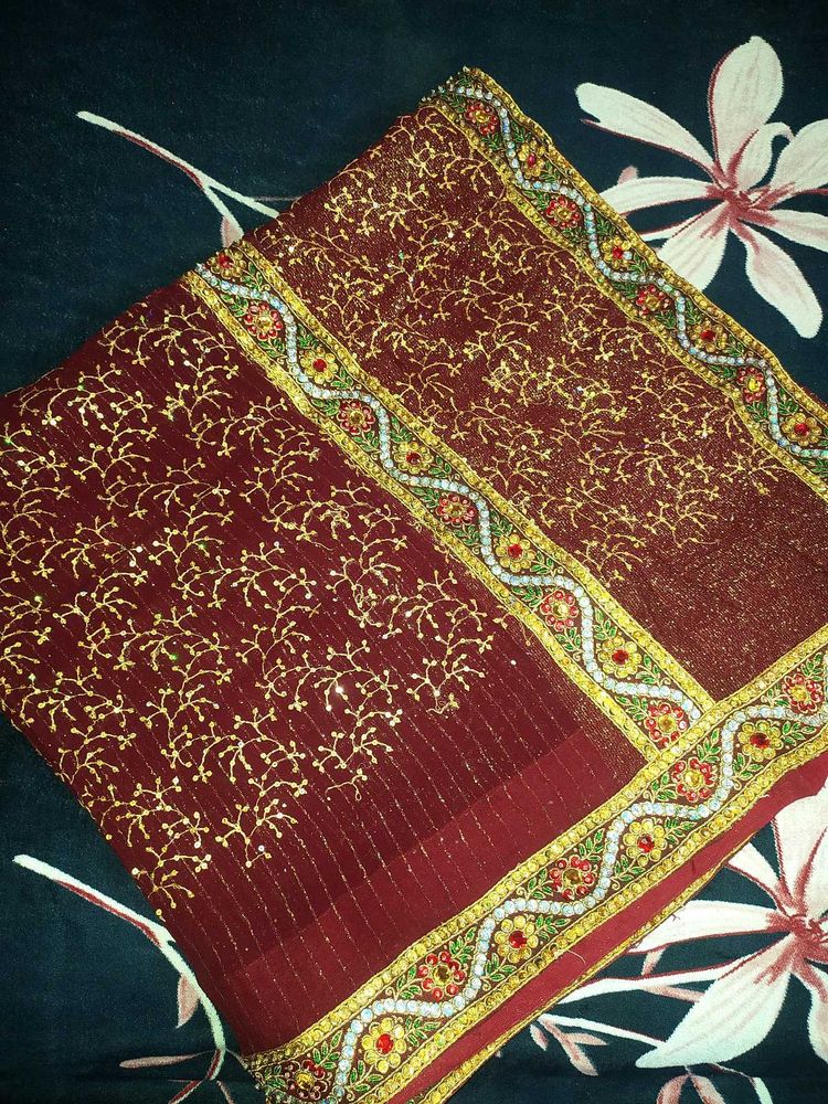 Elegant Maroon Embroidered Dupatta/Scarf