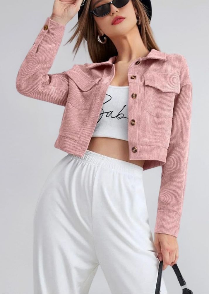 Pink Corduroy Cropped Jacket